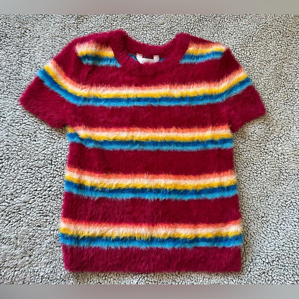 No Boundaries Colorful Fuzzy Tee/Top - Burgundy, Yellow, Blue, & Orange